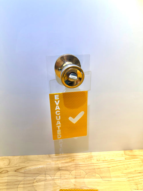Yellow Reflective Evacuation Door Hanger – PETG Safety Marker | Pack of 10